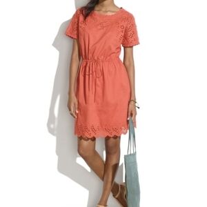 Madewell Wildfield Coral Floral Eyelet Embroidered Tie Waist Dress 10